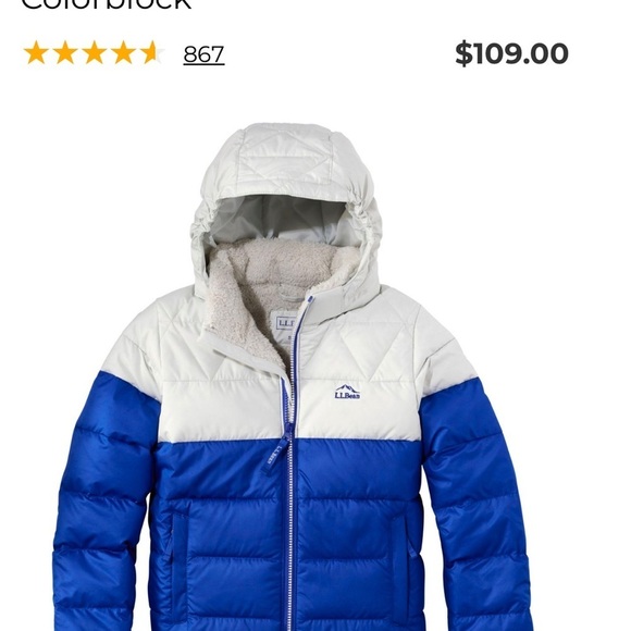 L.L. Bean Colorblock 650 Down Puffer Jacket - Blue and White - Picture 1 of 16